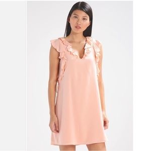 Club Monaco 100% Kiefira Silk Ruffle Dress Rose color